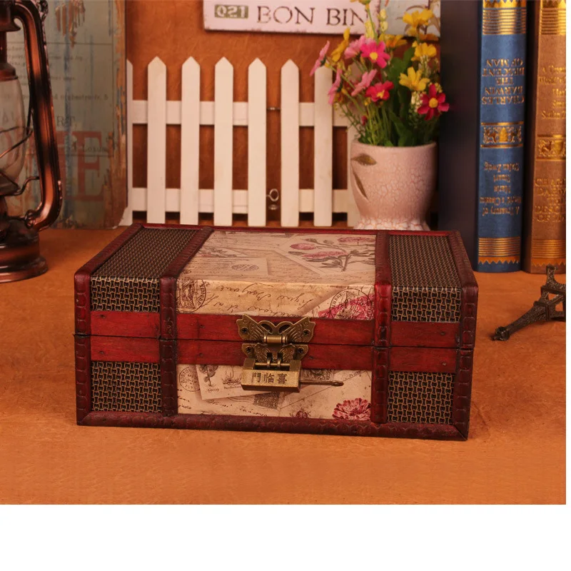 European Vintage Wooden Lockable Storage Box - Rectangle Desktop Jewelry Organizer image 6