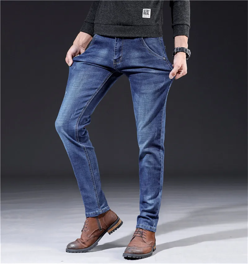 Casual Men's Straight Jeans Classic Man Business Pants Male Stretch Slim Skinny Denim Trousers 28-38 (3)