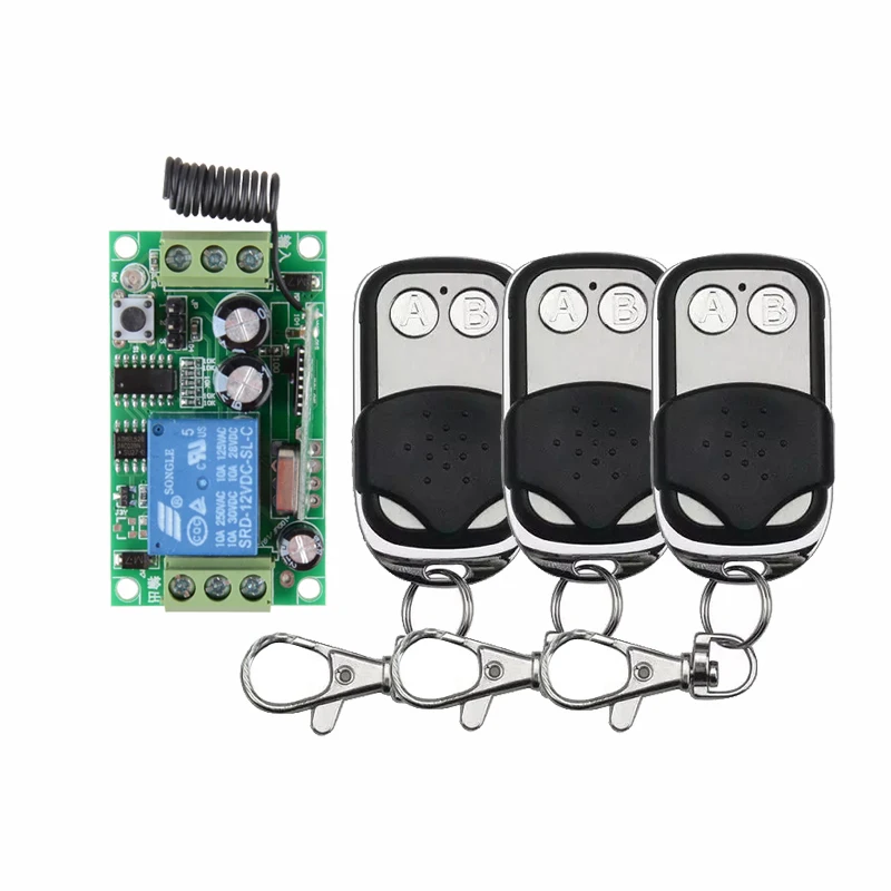 

DC 12V Wireless Remote Switch Remote ON OFF Lighting Switch Receiver 3 Transmitter 1CH Relay Digital Switch 315/433.92MHZ