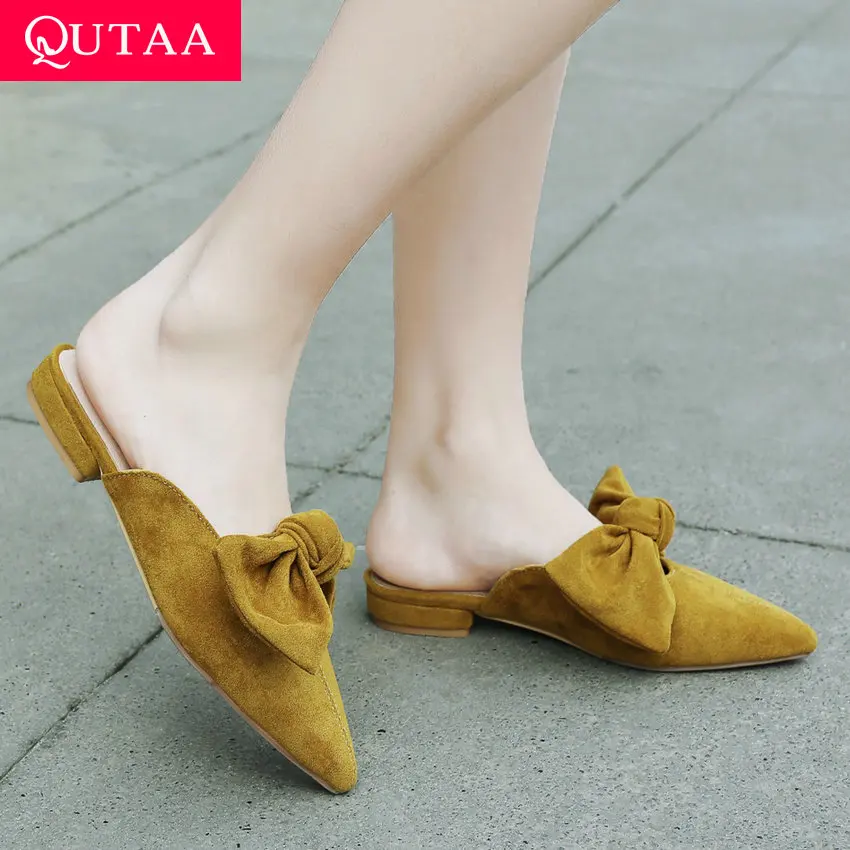

QUTAA 2019 Women Shoes Platform Square Heel Pointed Toe Flock Platform Slip on Slingback Women Pumps Ladies Pumps Size 34-43