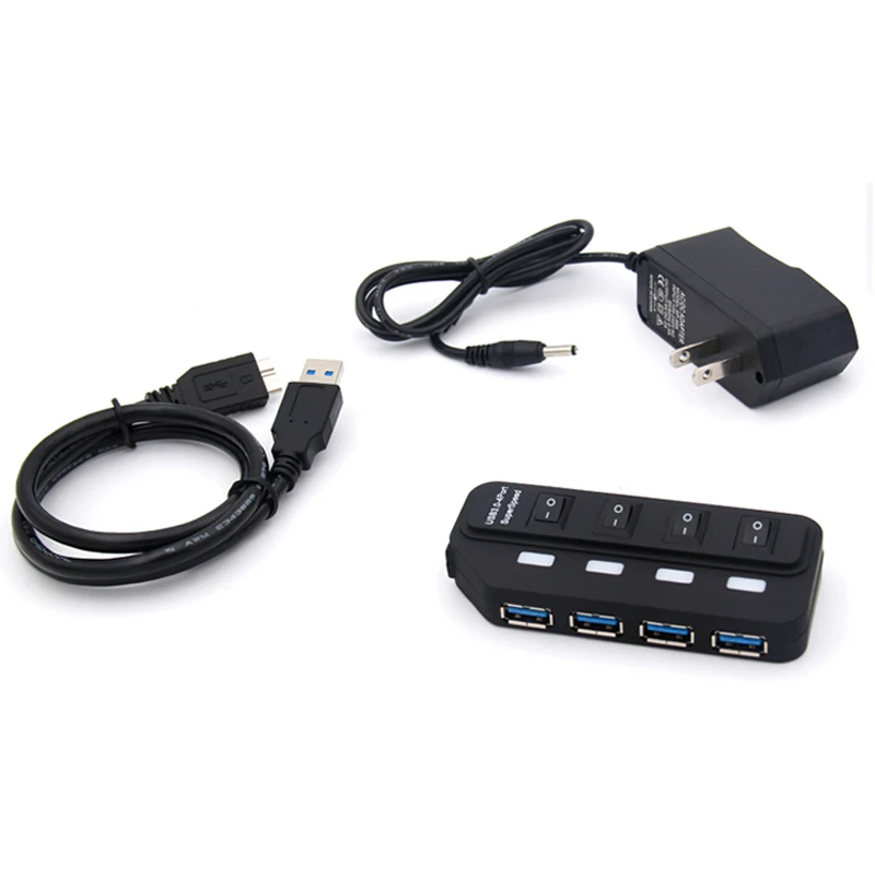 HUB and Power 4 порта USB 3,0 концентратор SuperSpeed 5 Гбит/с Внешний USB3.0 разветвитель для Apple Macbook Air ноутбук Настольный компьютер с 4 переключателями - Цвет: HUB and Power