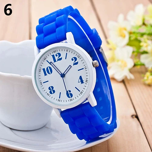 Детская одежда для девочек с модные силиконовый ремешок часы «арабский номер» спортивные Повседневное кварцевые детские наручные часы reloj infantil - Цвет: Синий