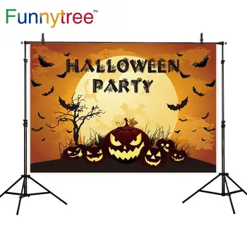 

Funnytree photophone backdrops Halloween party bats pumpkin full moon horror celebration wallpaper children background photocall