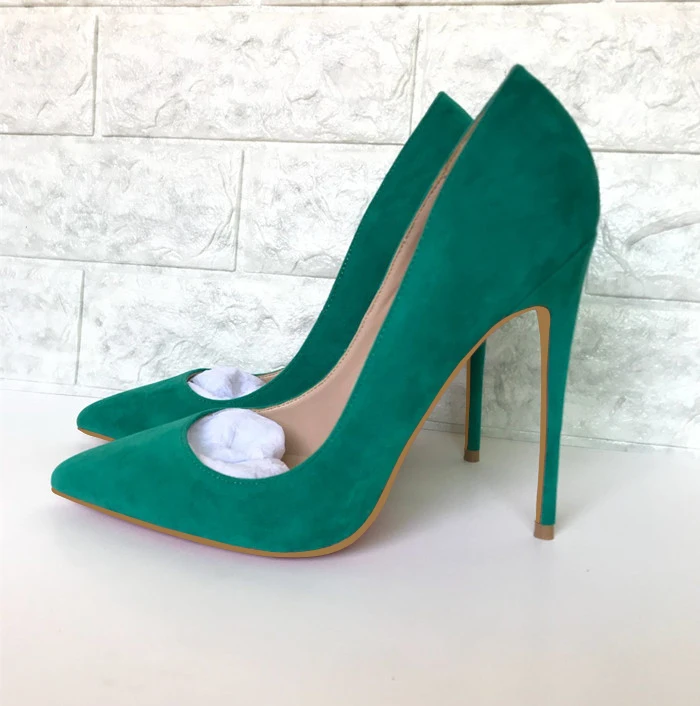 

2019 Fashion free shipping green suede leather Poined Toe Stiletto high heel shoe pump HIGH-HEELED SHOES dress shoes 12cm