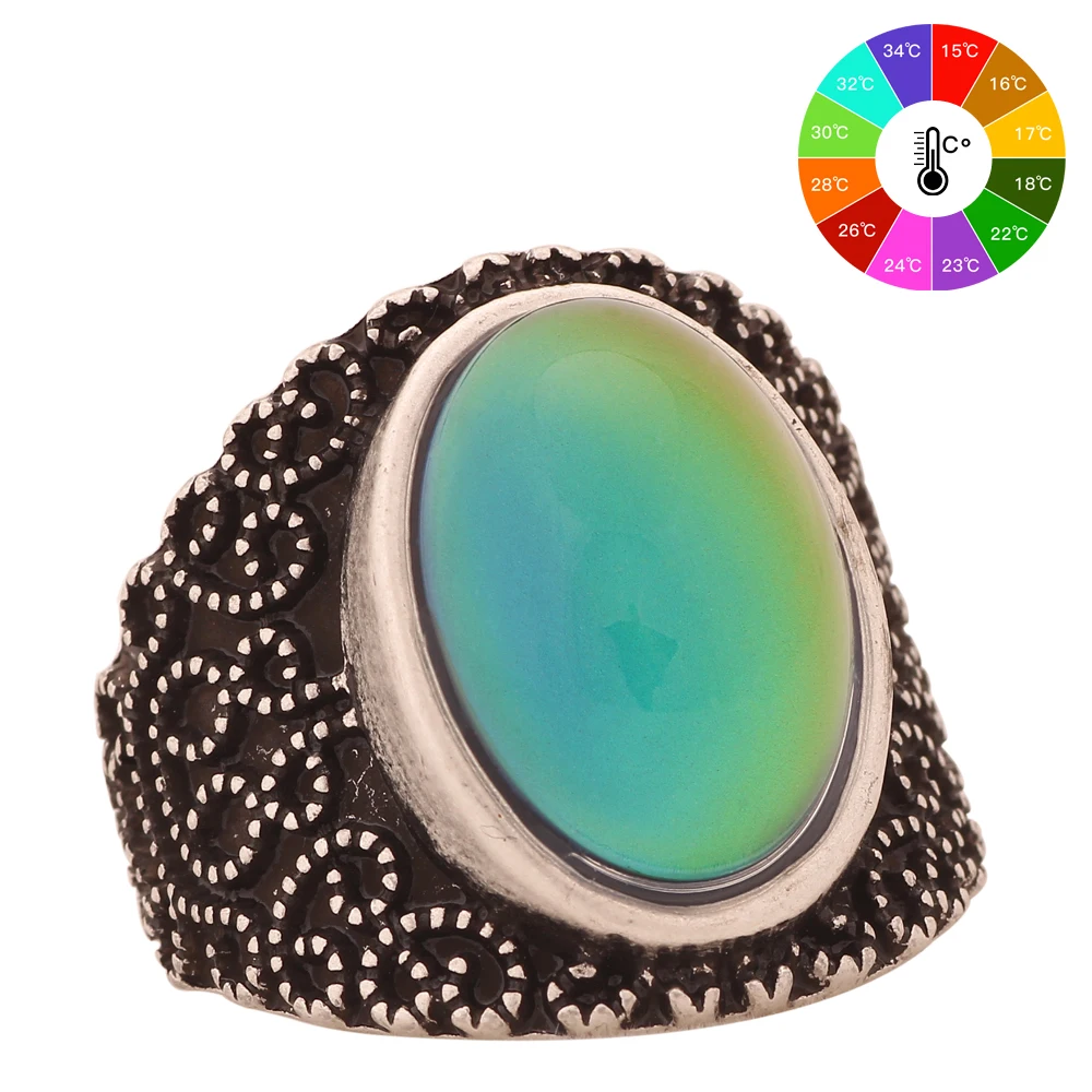 

Vintage Retro Boho Oval Mood Ring Emotion Feeling Change Color New Size 7 8 9 10 Free Shipping MJ-RS005