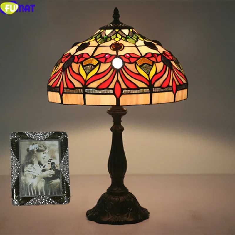 FUMAT Tiffanylamp настольные лампы Pteris Staiend стеклянная лампа с затенением для спальни