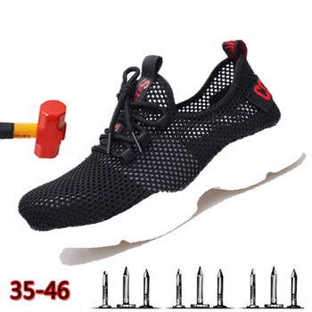 

2019 Men Steel Nose Safety Work Shoes grid Lightweight Breathable Reflective Casual Sneaker Prevent piercing Protective boots