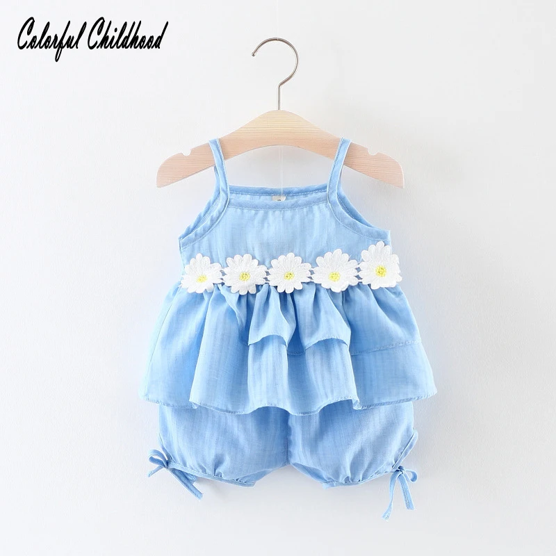 Fashion Summer Korean Baby Sets Girl Clothes 2pcs Suit Vest+Shorts Cute