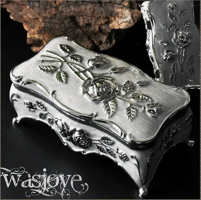 

European rectangle gold white metal jewelry box ,tin box storage boxes makeup organizer for gilr's gifts Z047