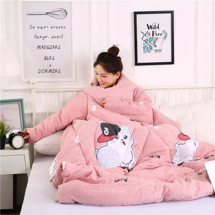 Зимнее «ленивое» одеяло с рукавами, зимнее одеяло для дома, постельные принадлежности с принтом, теплое зимнее хлопковое набивное семейное одеяло, накидка, одеяло - Цвет: Cat