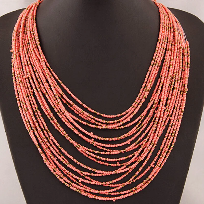 Bohemia Necklace Fashion For Women Brand ZA Exaggerated Luxury Multilayer Beads Statement Choker Chunky Necklace Wholesale - Image 5