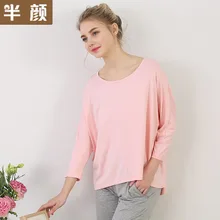 SoftFox Women Sleepwear Solid O Neck 100 cotton Pajama Suit Nightwear 2 Pieces Pajama home clothing