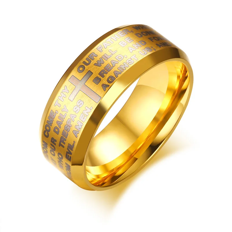 Vnox выгравированы Библии крест кольцо для Мужская обувь 3 цветов вариант Нержавеющая сталь стильный молитва мужской ювелирные изделия нам Размеры#7-#13 - Цвет основного камня: Gold color