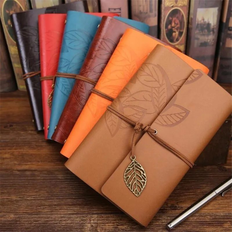 

Vintage Leaf PU Leather Cover Notebook Loose Leaf String Bound Diary Notepad Daily Weekly Planner Notes Stationery Supplies Gift