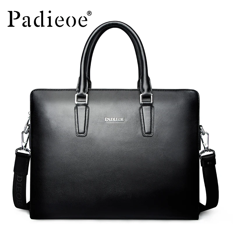 

Padieoe 2017 Mens Business Work Bag Famous Brand Genuine Leather Male Briefcase Hot Sale Fashion Shoulder portfolio Bags