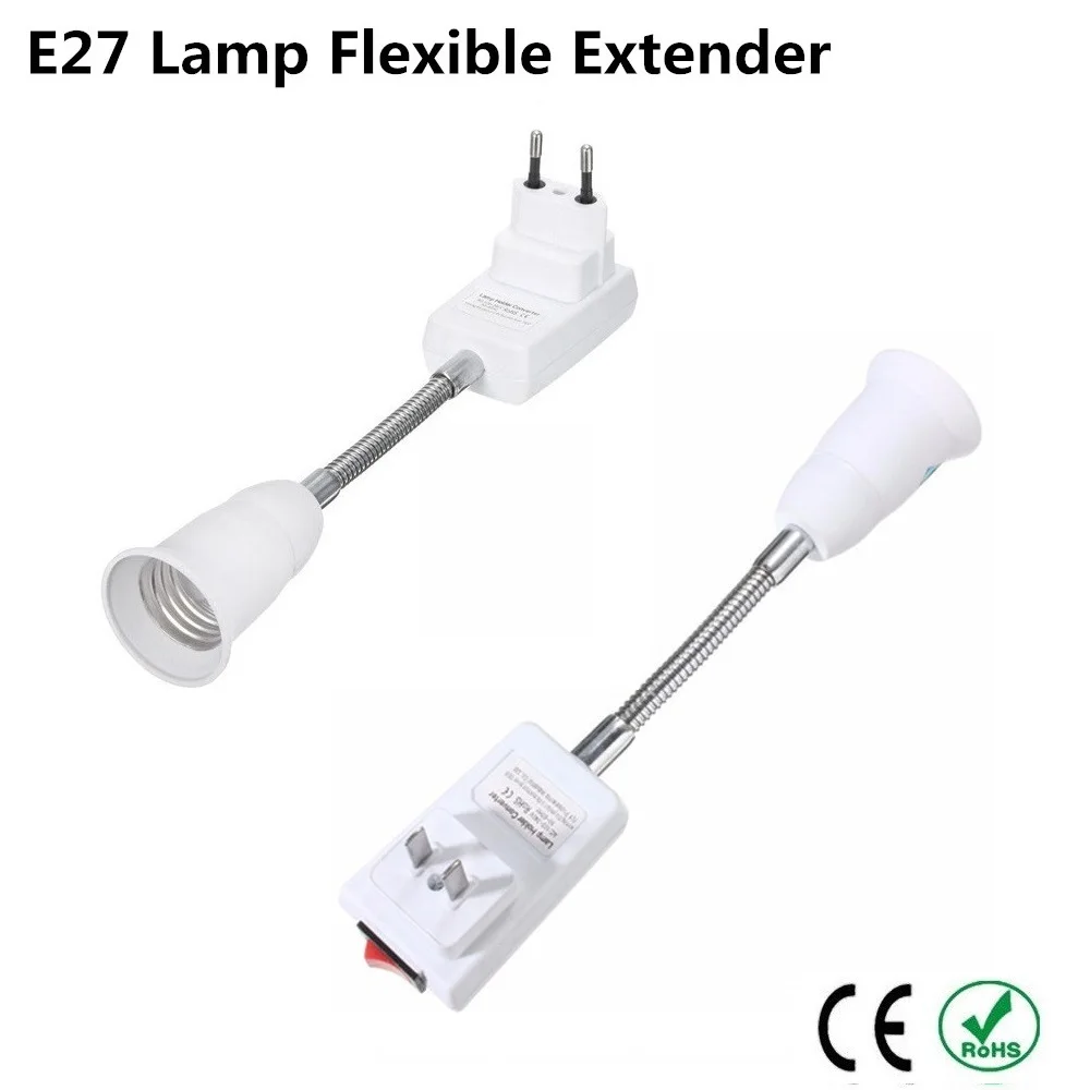 

E27 Light Flexible Extension Converter LED Lamp Bulb Base Accessories Holder Stent Socket Adapter EU US Plug with a Switch