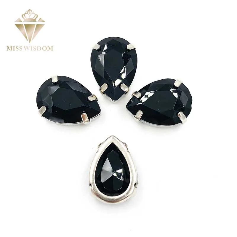 

10X14mm/13X18mm glass crystal Black teardrop Copper claws hollow thick bottom high quality Sew on rhinestones DIY accessories