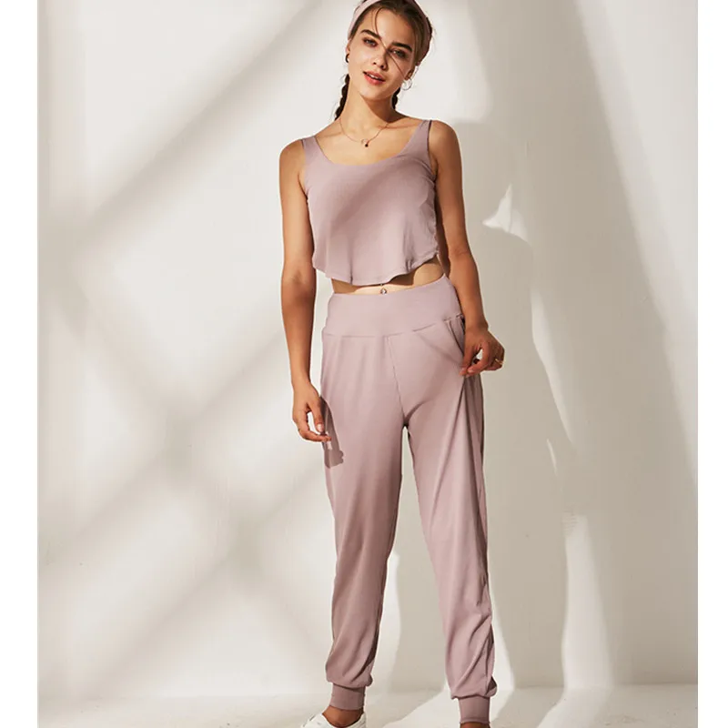 

UA ROCK Women's Tracksuit Sportswear Fitness Yoga Suit set Loose Haren Pants Gym Clothing Workout Two Piece Sport Crop top bra