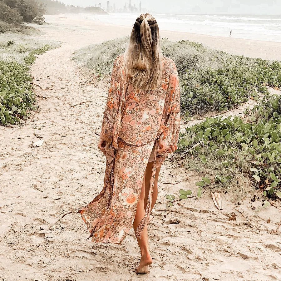 

TEELYNN Kimono Cardigan long Women robe 2020 floral print Boho blouse and shirt beach wear summer women blouses Gypsy wrap Blusa