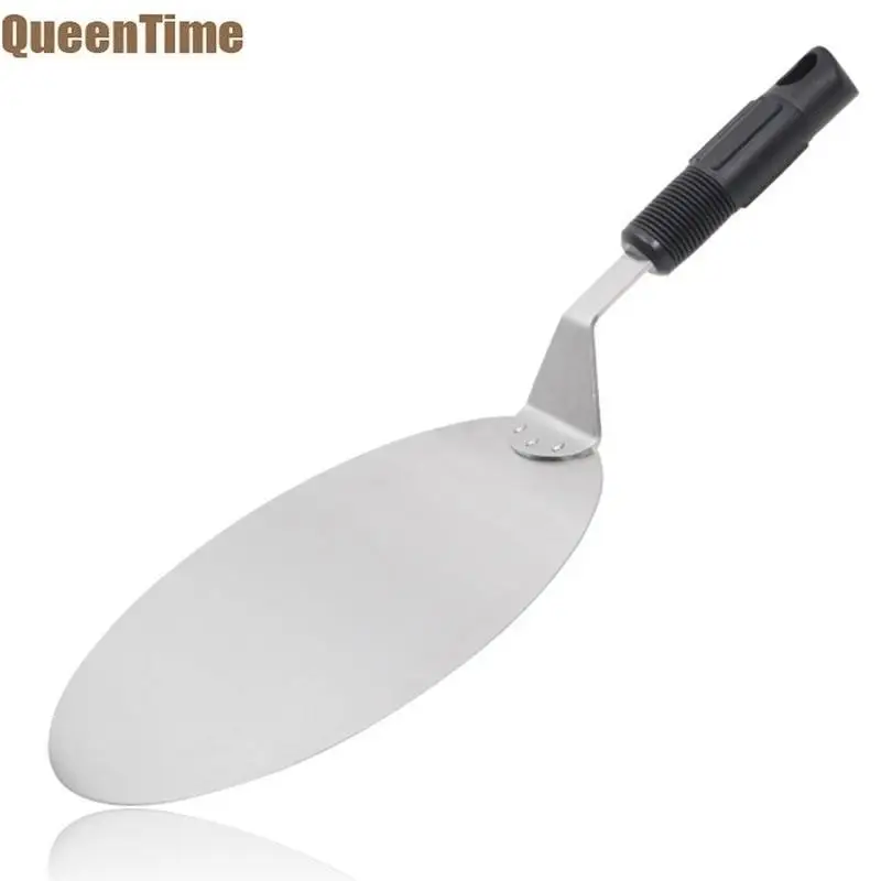 

QueenTime Round Pizza Peels Stainless Steel Pizza Tray With Long Handle Pie Server Durable Tray For Cake Kitchen Baking Tools