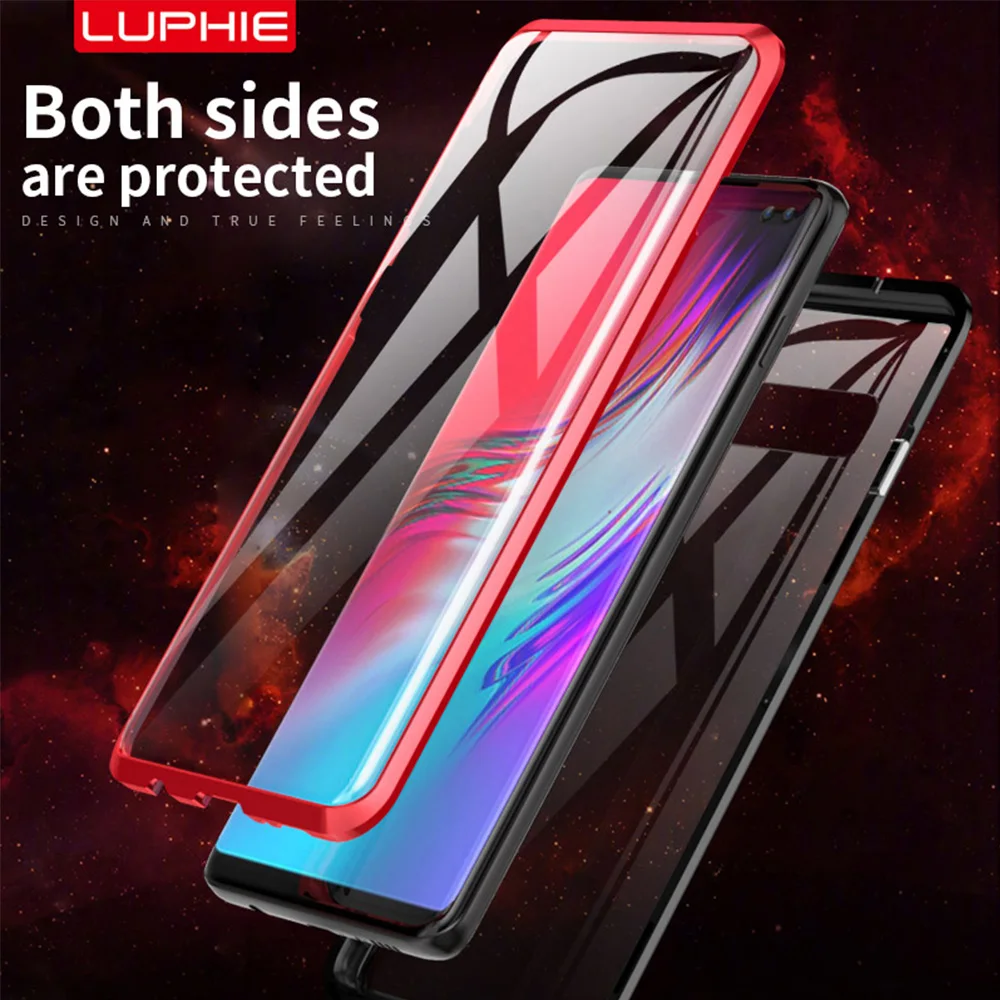 Роскошный металлический магнитный чехол из закаленного стекла для Samsung Galaxy S10 / Plus