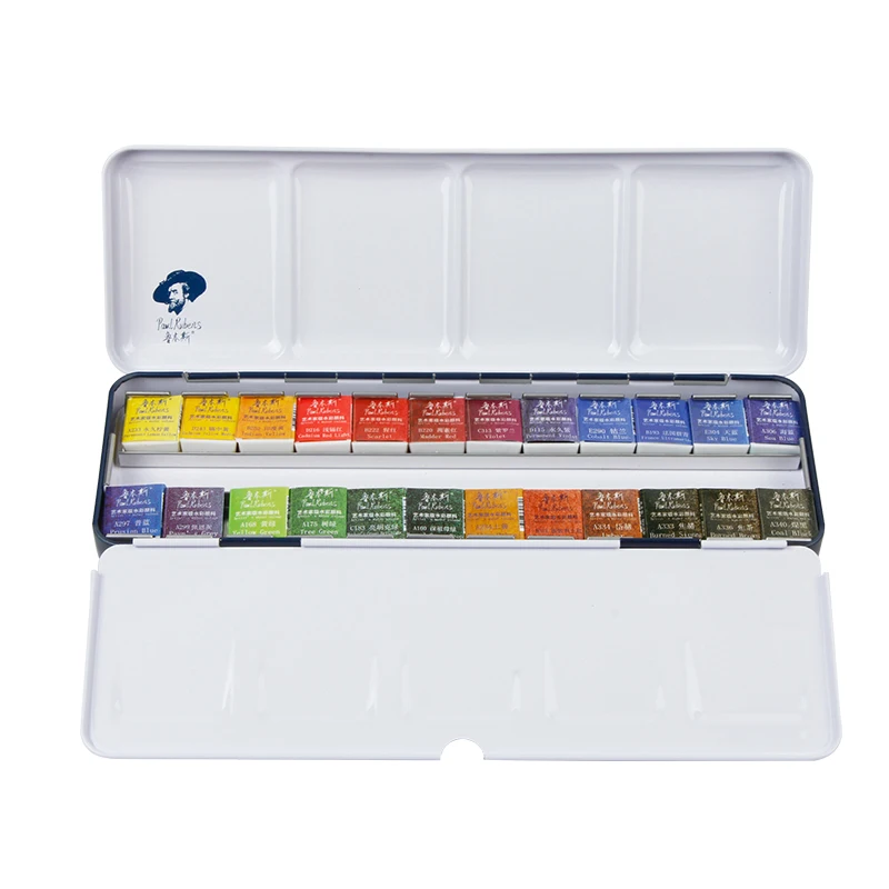 

Rubens solid watercolor paint tin box clear new solid watercolor 12/24/48 color portable block art supplies