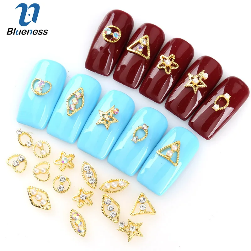 

Blueness 10pcs/lot Gold 3D Nail Art Decorations DIY Colorful Pearl Crystal Charm Jewelry Rhinestones For Manicure Nail Tool
