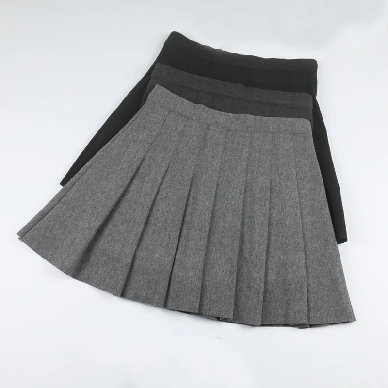 Осенне-зимняя элегантная женская плиссированная шерстяная мини-юбка серого и черного цвета с высокой талией, осенние женские тонкие шерстяные юбки