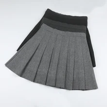Осенне-зимняя элегантная женская плиссированная шерстяная мини-юбка серого и черного цвета с высокой талией, осенние женские тонкие шерстяные юбки