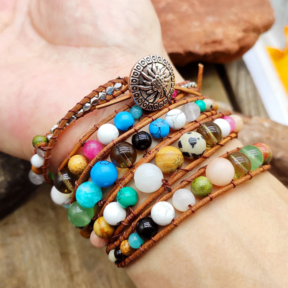 

Rope Wrap Bracelet Natural Stones Labradorite Boho Long Friendship Bracelet Unique Handmade Ethnic Bracelets Dropshipping