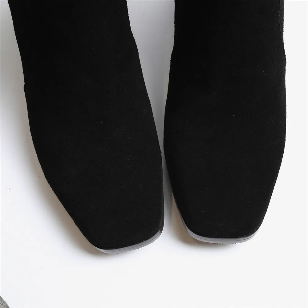 MORAZORA/ г.; модные женские ботинки; ботинки из коровьей замши с квадратным носком на молнии; кожаные сапоги до колена на квадратном каблуке; цвет черный, винно-красный