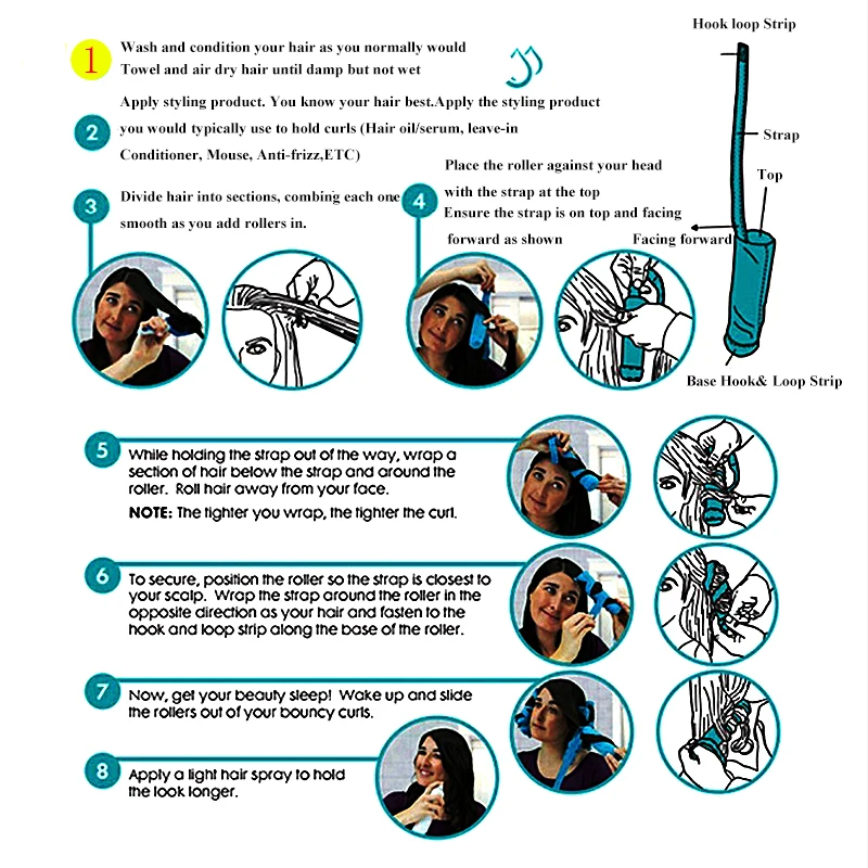 8 шт./партия, стайлер для сна, голубой ролик для волос, волшебный ролик для волос,,, хлопковые бигуди, инструменты для укладки своими руками