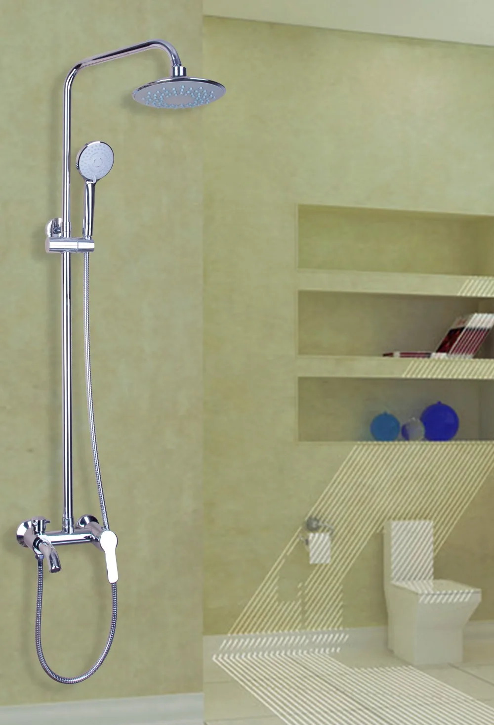 

YANKSMART Luxury Polished Chrome Square Style Rainfall Waterfall Wall Mounted Shower Set Faucet Wall Mounted Shower Set