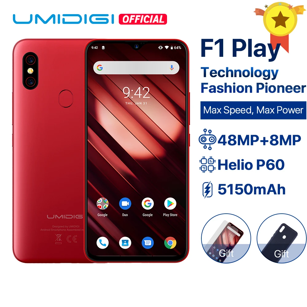 Umidigi F1 Play Android 9.0 6Gb Ram 64Gb Rom 48MP + 8MP + 16MP Camera 5150Mah 6.3 \Fhd + Helio P60 Global Versie Smartphone Dual 4G