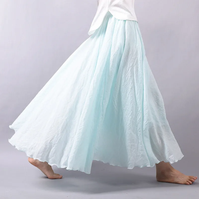 OLGITUM женские льняные хлопковые длинные юбки в народном стиле, плиссированные юбки макси с эластичной резинкой на талии, пляжные летние большие свободные юбки Faldas