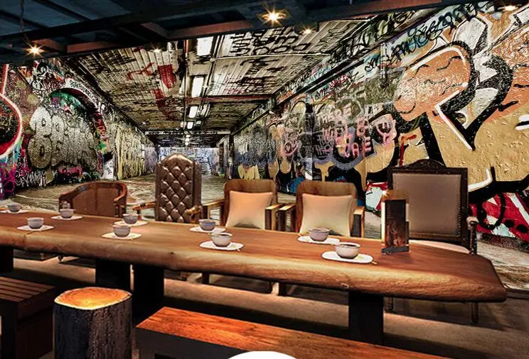 Пользовательские 3D фото обои Европейский стиль ретро граффити туннель Фреска Ресторан гостиная Кофейня обои