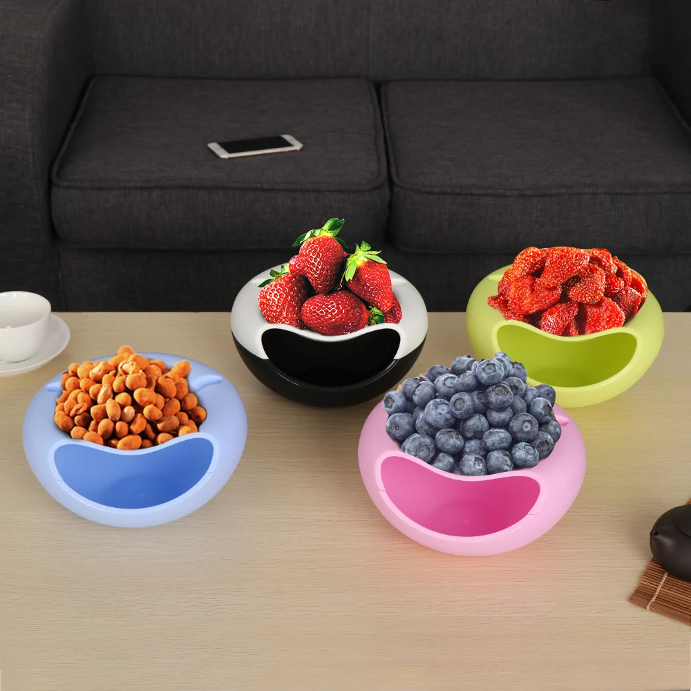 

1PC New Multifunctional Plastic Fruit Dish Snacks Nut Melon Seeds Bowl Double Layer Candy Plate Peels Shells Storage Home Tools