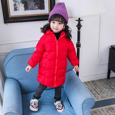Детский пуховик для мальчиков и девочек плотное пальто с капюшоном - Цвет: Красный