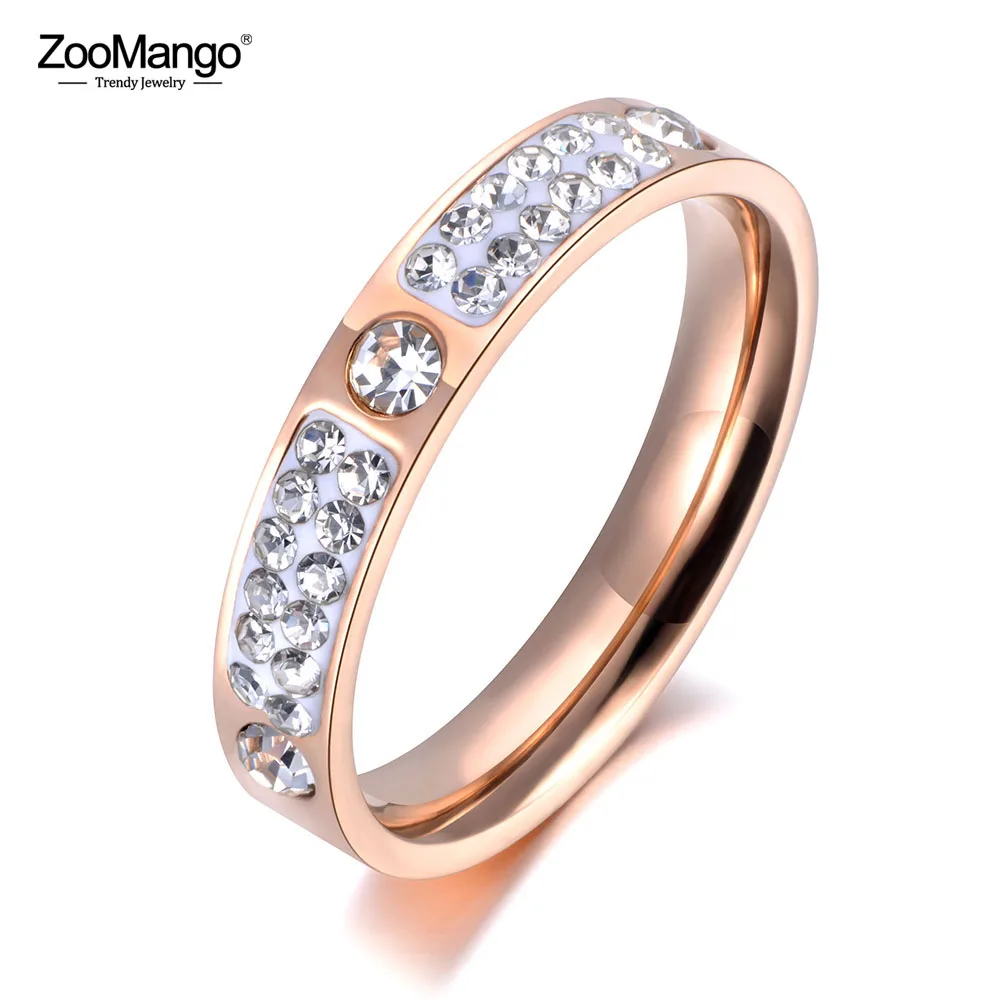 ZooMango классическая роза золото цвет кольца из титана и стали Micro со стразами Свадебные обручение кольцо украшения для женщин Anillo ZR19010