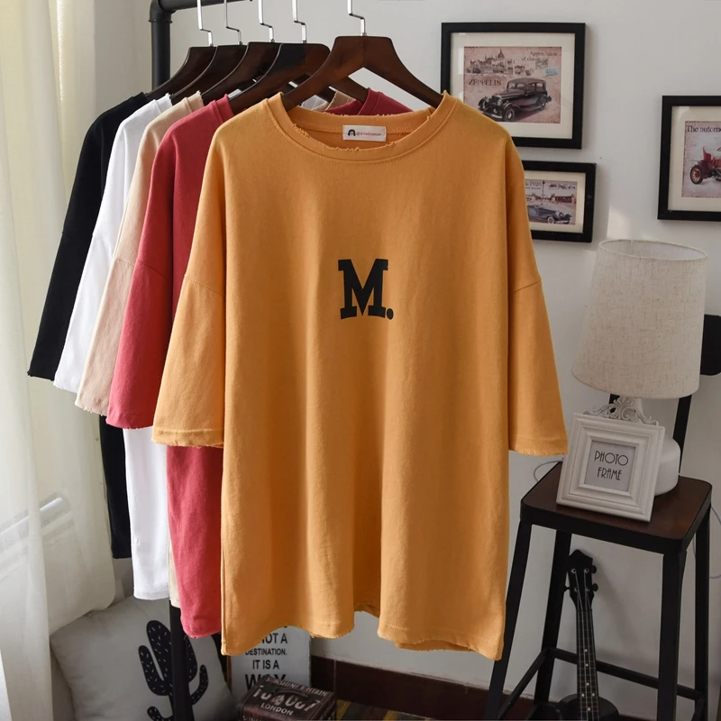 

2019 New Fashion Summer Women Loose Cotton Tees Shirts Short Sleeve Solid O Neck Oversize Basic T Shirt Female Basic Tops