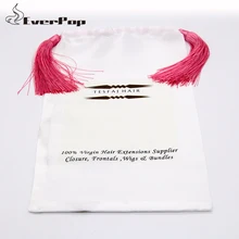 Белая Атласная Ткань парики из натуральных волос для хранения сумки Размер 10 x30cm индивидуальный логотип Подарочный пучки волос упаковочные пакеты