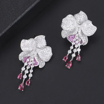

SisCathy Mismatch Trendy Cubic Zirconia Luxury Flower Stud Earrings American Wedding Party Earring Jewelry for Women