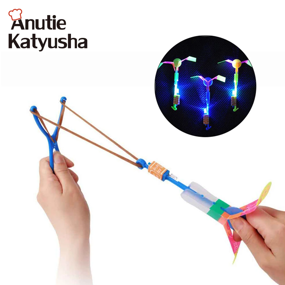 12Pcs/Pack Child Slingshot Helicopter Glowing Toys Arrow Helicopter