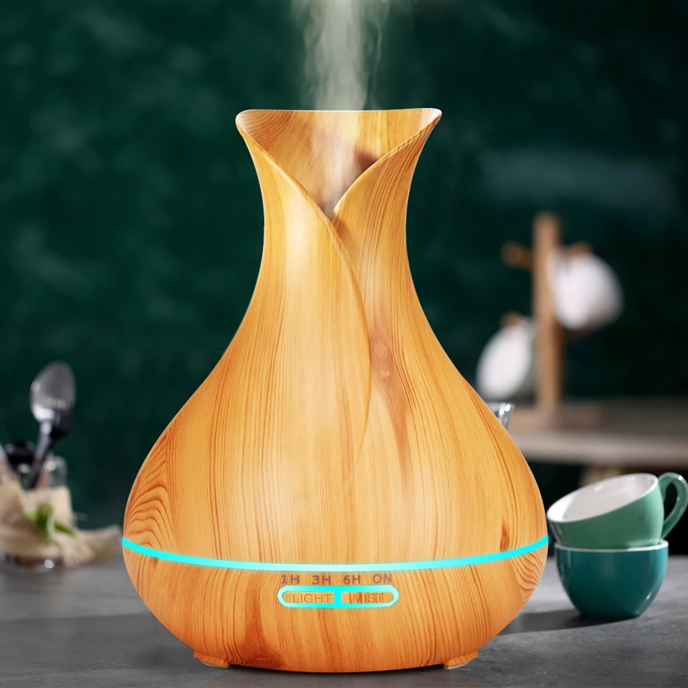 

400ml Wood Grain Air Humidifier Aroma Diffuser Essential Oil Diffuser Humidificador 7 LED Night Light Change for Home Office
