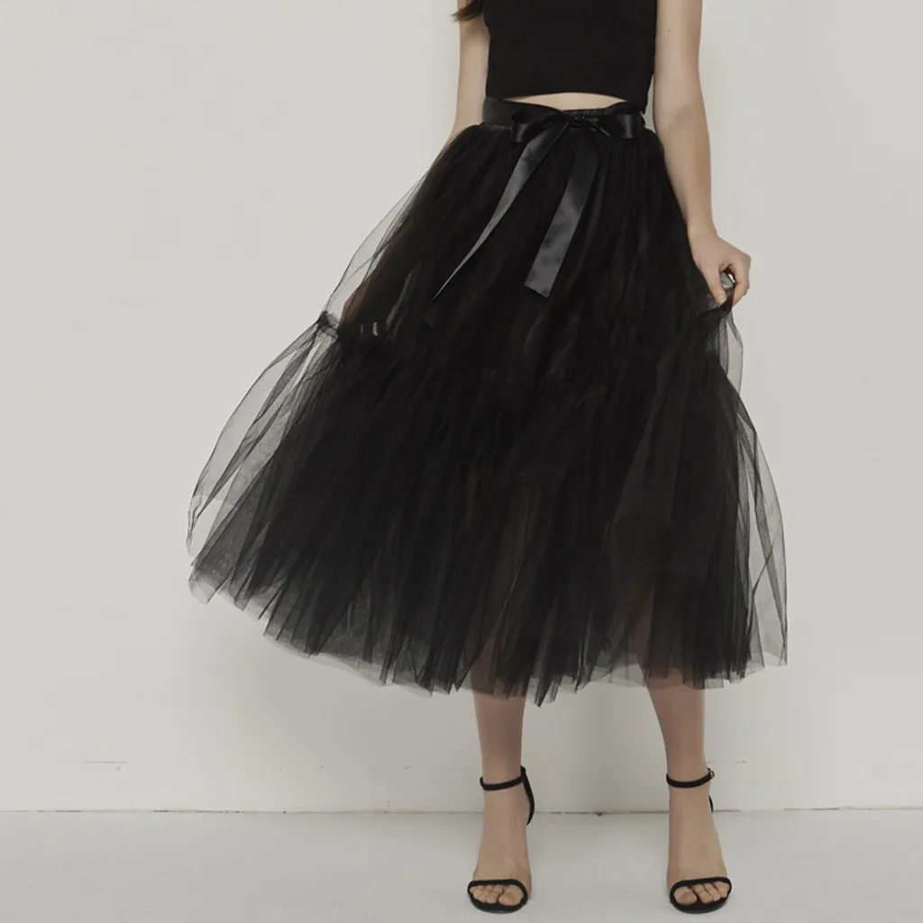 Женская мода сплошной цвет Higth Талия шнуровка бант бальное платье юбка Лето Дамы 5 слоев два больших рукава пачка юбка G0430#20