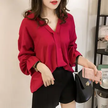 

Tops Blouse Shirts Work Wear Blusa Long Sleeve Striped Office 2018 Autumn Women Ladies Chiffon Turn-down Collar Plaid Full