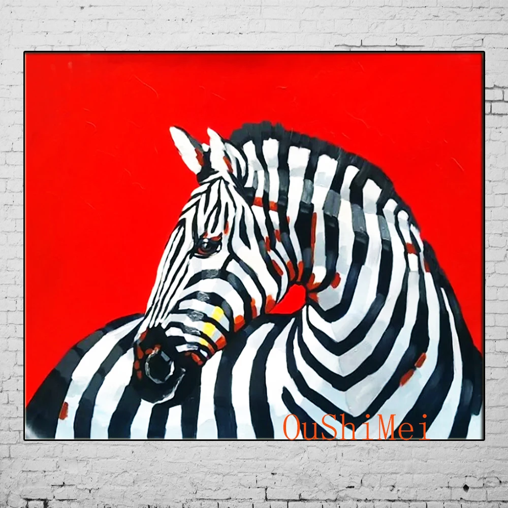 Hot Hand Painted Red Paintings Cheap Abstract Dog Animals Picture Modern Zebra Painting On