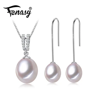

FENASY Pearl Jewelry wedding engagement jewelry sets Natural Pearl pendant Necklace women/925 Silver earrings female