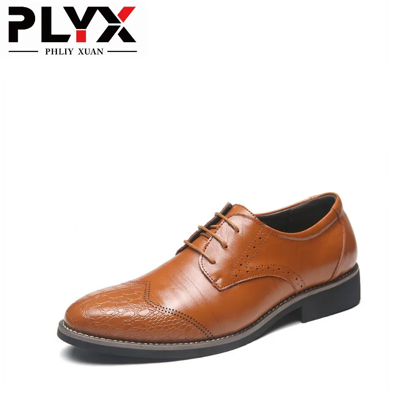 PHLIY XUAN/Новинка года; модная мужская обувь из натуральной кожи; chaussure homme; Мужские модельные туфли; цвет черный, коричневый; мужская деловая обувь - Цвет: Yellow