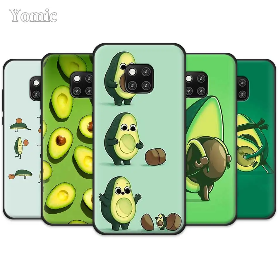 

Cute Avocado Food Black Silicone TPU Phone Case for Huawei Mate 20 Pro 10 20 Lite Honor 20 Lite 20 Pro P20 P30 Pro Case Cover